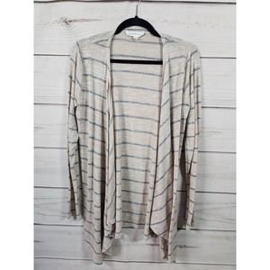 Cloud Chaser Womens Beige Black Stripe Long Sleeve Open Front Cardigan Size‎ L